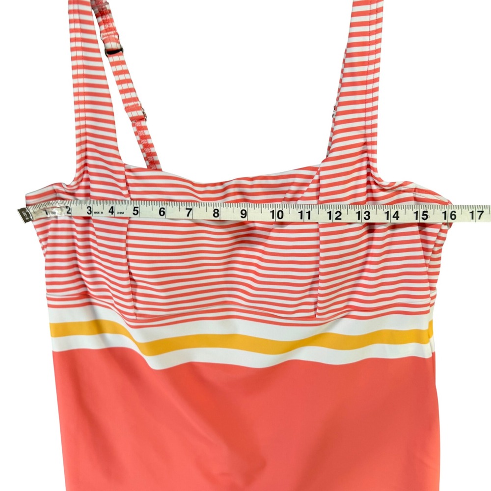 Lands End Tankini Top Womens 12 Peach Orange Pink Stripe Wired Cup Beach Swim - Picture 7 of 14
